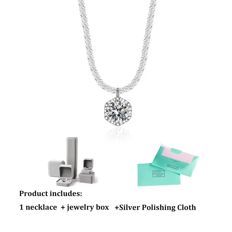 GRA Certified Moissanite Pendant Necklace — 925 Sterling Silver, 6-Prong