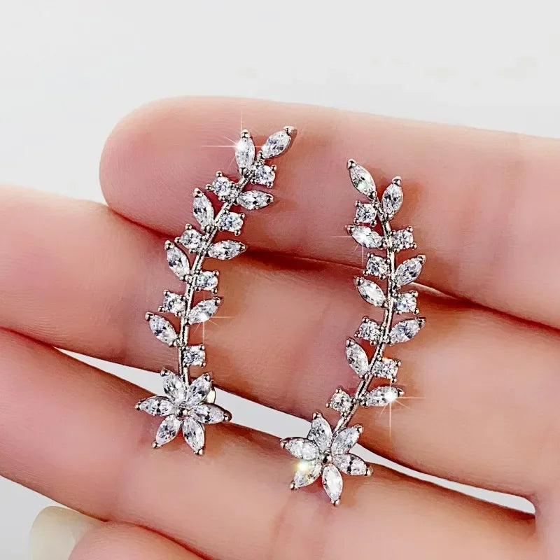 CZ Flower Climber Stud Earrings