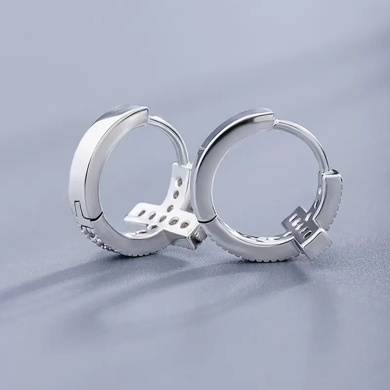 CZ Cross Circle Earrings — Unisex Dainty Zirconia Studs