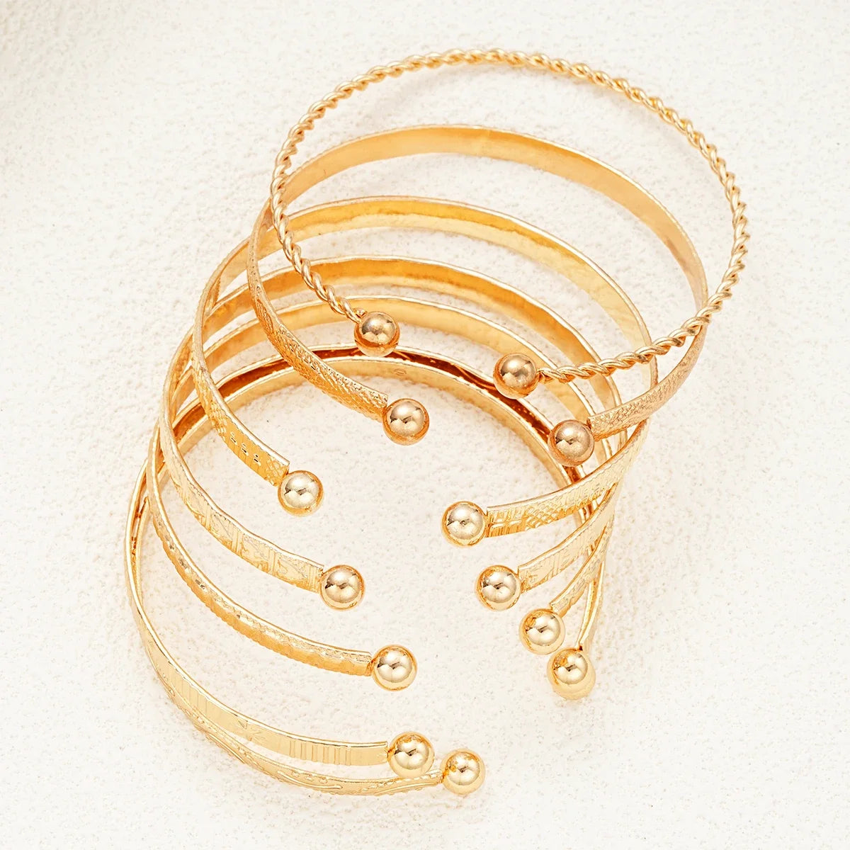 Bohemian Wide-Face Cuff Bracelet Set — 7-Piece Gold & Silver