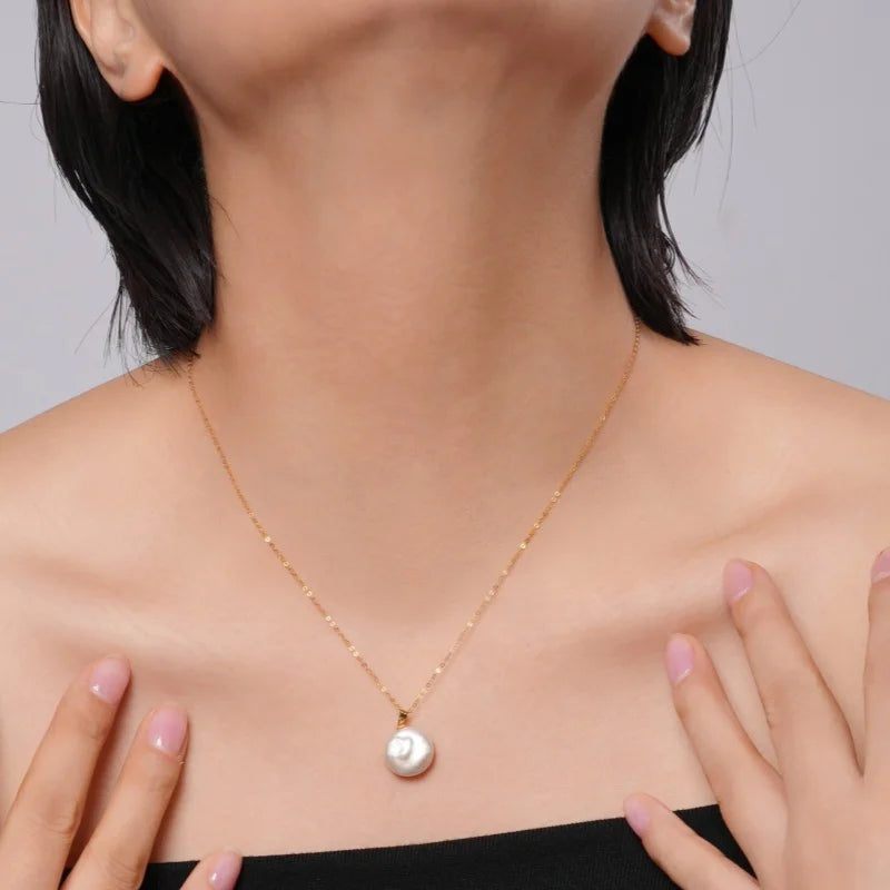 18K Gold Baroque Pearl Pendant Necklace — AU750 Fine Jewelry