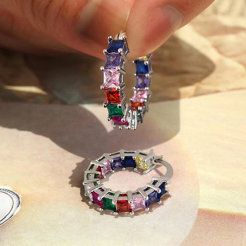 Princess Square CZ Hoop Earrings — Luxury Statement Ear Circles