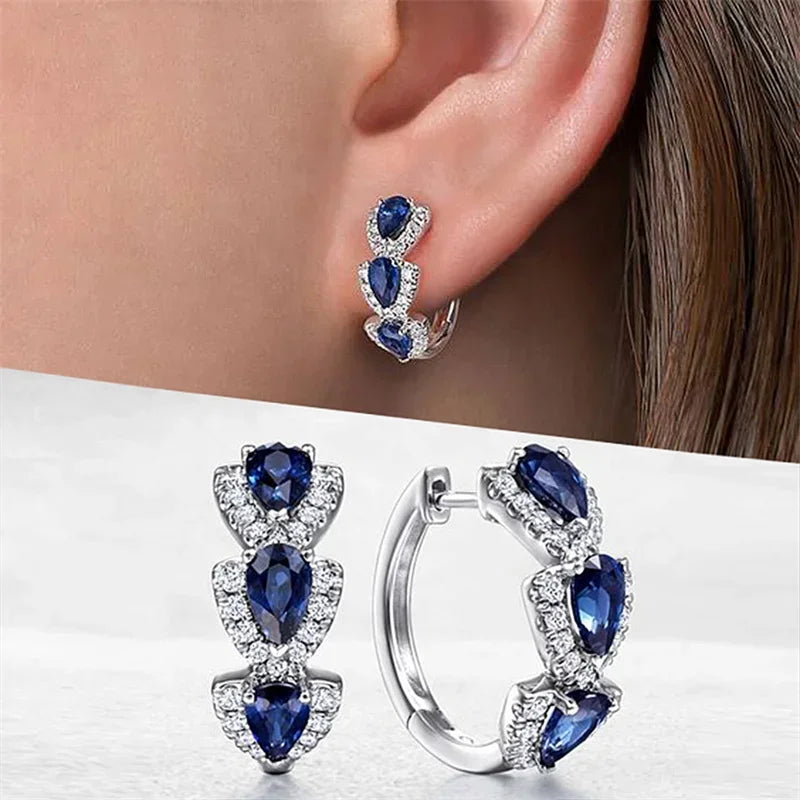 Blue CZ Hoop Earrings — Luxury Cubic Zirconia for Weddings & Events
