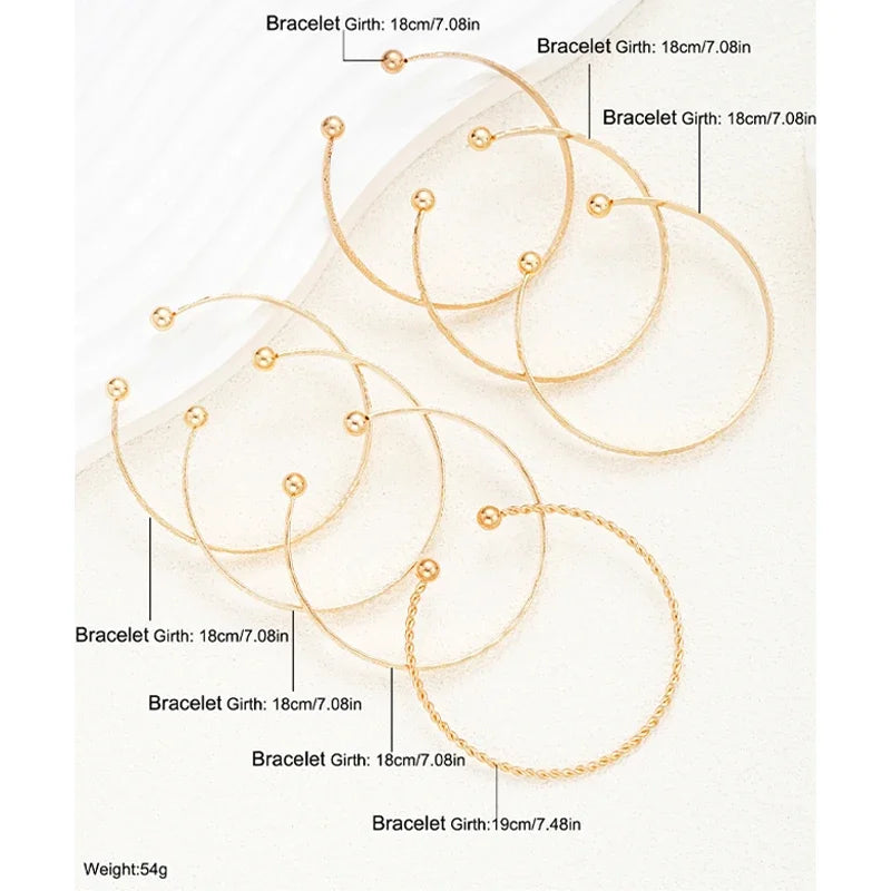 Bohemian Wide-Face Cuff Bracelet Set — 7-Piece Gold & Silver