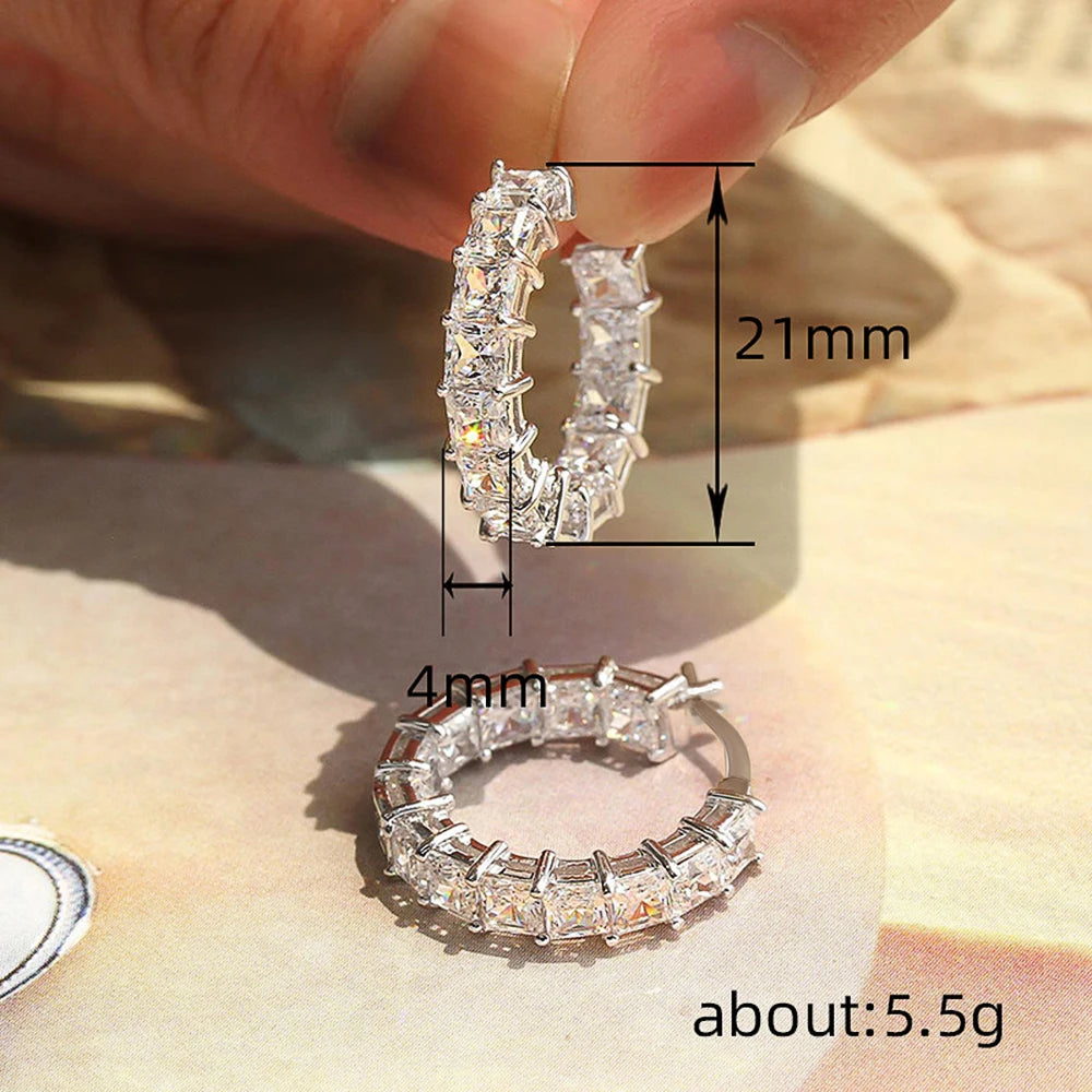 Princess Square CZ Hoop Earrings — Luxury Statement Ear Circles