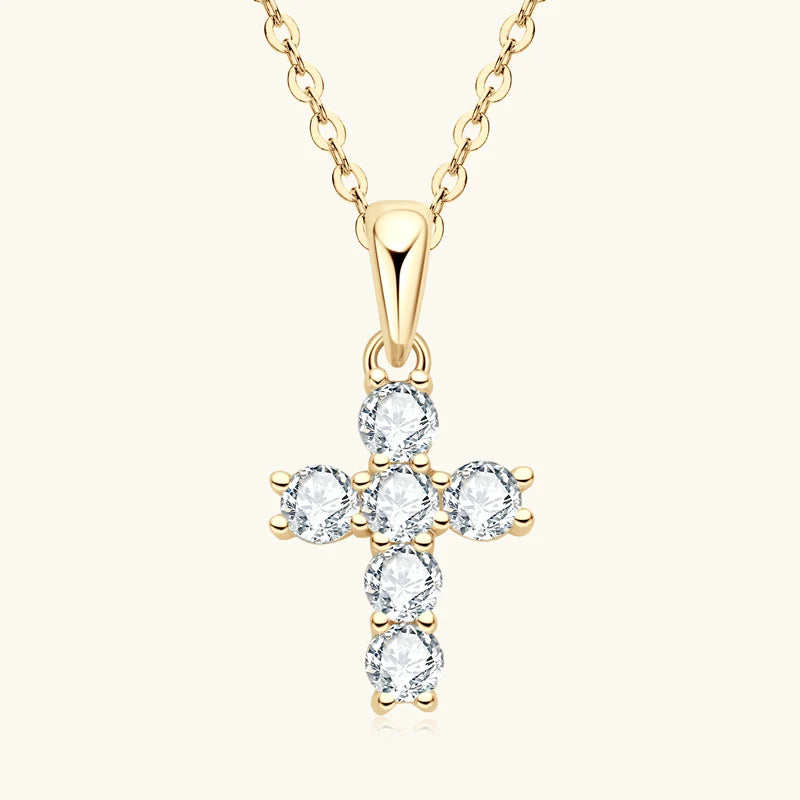 3mm Moissanite Cross Pendant Necklace — 14K Gold Filled