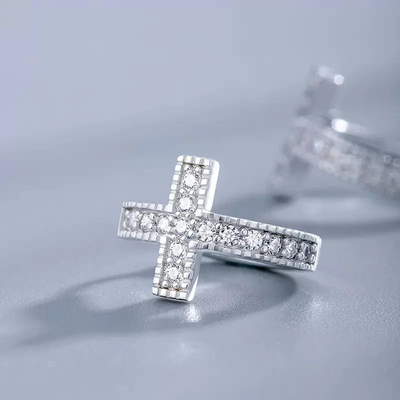 CZ Cross Circle Earrings — Unisex Dainty Zirconia Studs