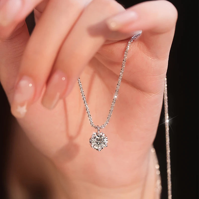 GRA Certified Moissanite Pendant Necklace — 925 Sterling Silver, 6-Prong