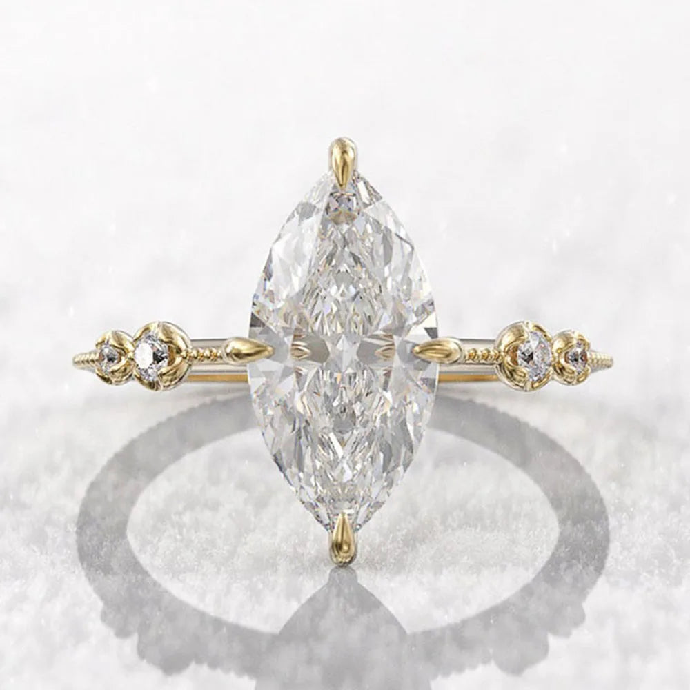 Marquise CZ Thin Engagement Ring — AAA Crystal Statement Band