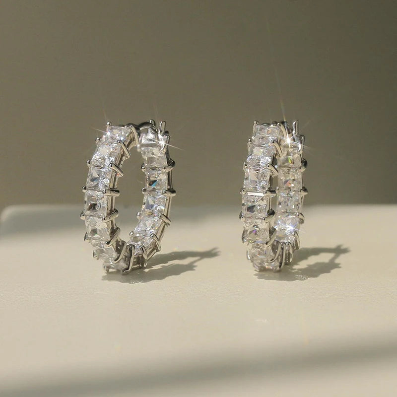 Princess Square CZ Hoop Earrings — Luxury Statement Ear Circles
