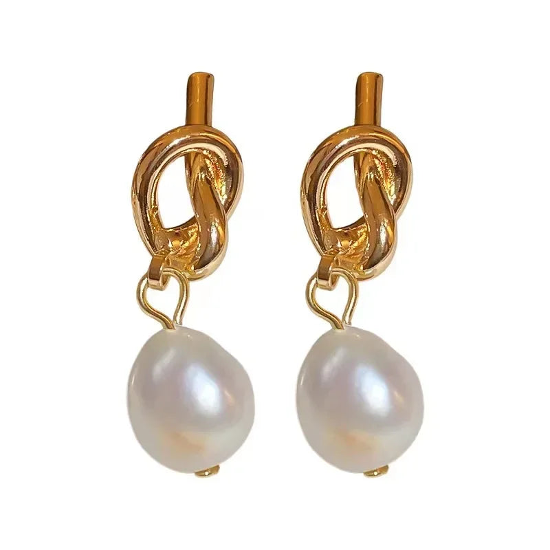 French Pearl Drop Earrings — Flat Bean Spliced Imitation Pearl