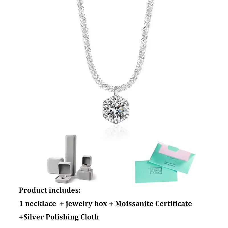 GRA Certified Moissanite Pendant Necklace — 925 Sterling Silver, 6-Prong