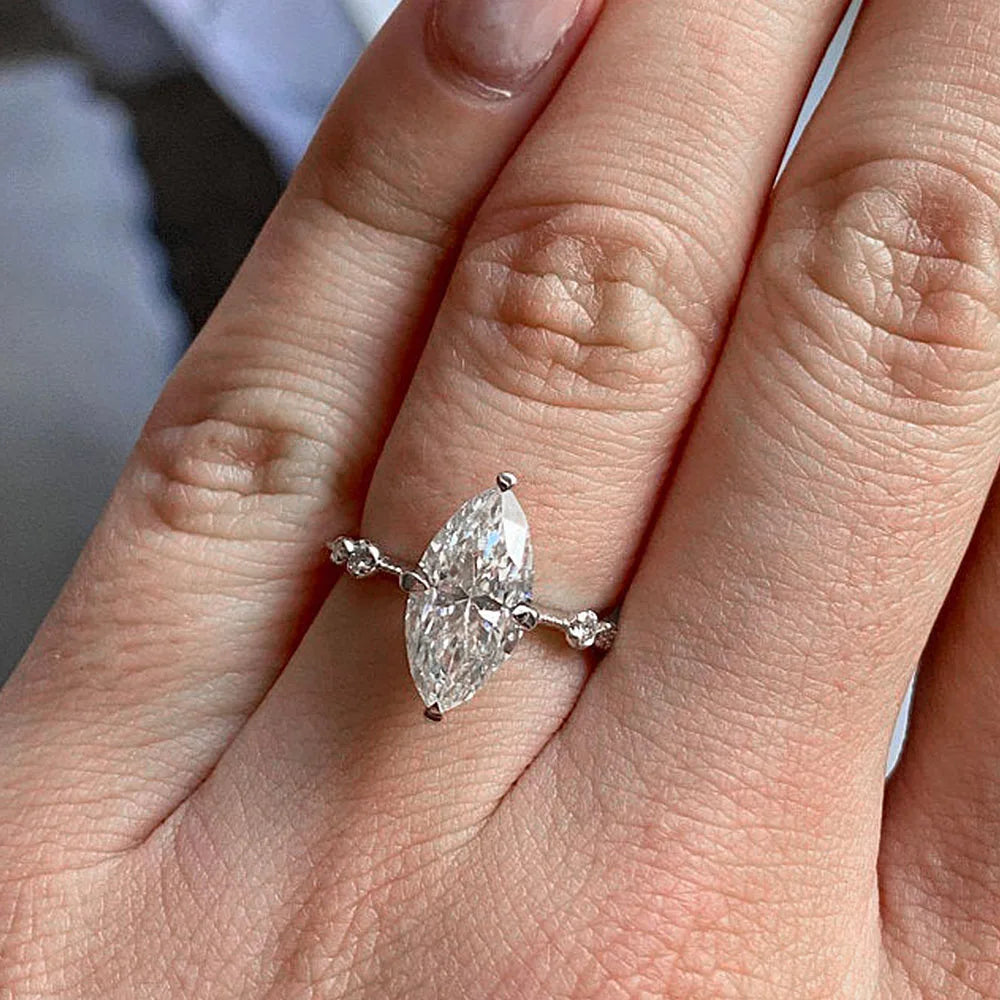 Marquise CZ Thin Engagement Ring — AAA Crystal Statement Band