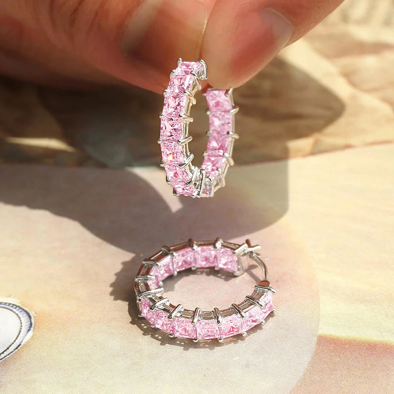 Princess Square CZ Hoop Earrings — Luxury Statement Ear Circles