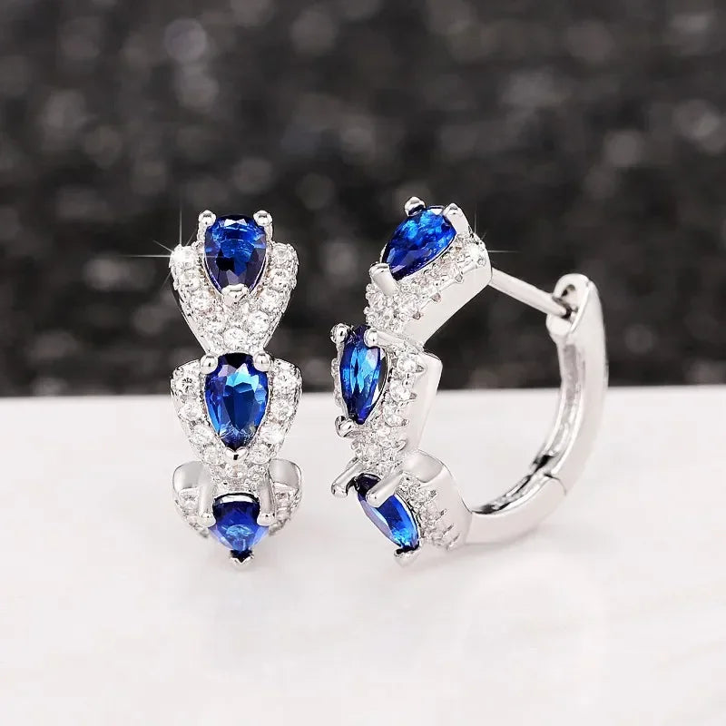Blue CZ Hoop Earrings — Luxury Cubic Zirconia for Weddings & Events