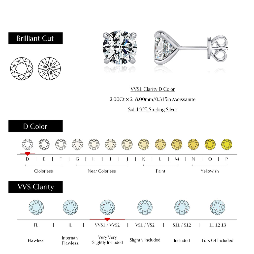 D-Colour Moissanite Stud Earrings — 925 Sterling Silver