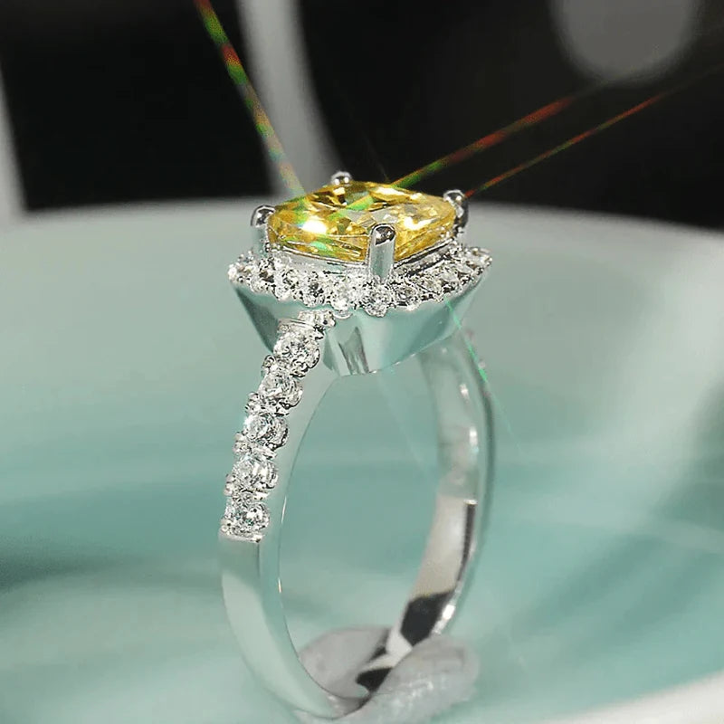 Yellow Crystal CZ Engagement Ring — Graceful Wedding Band