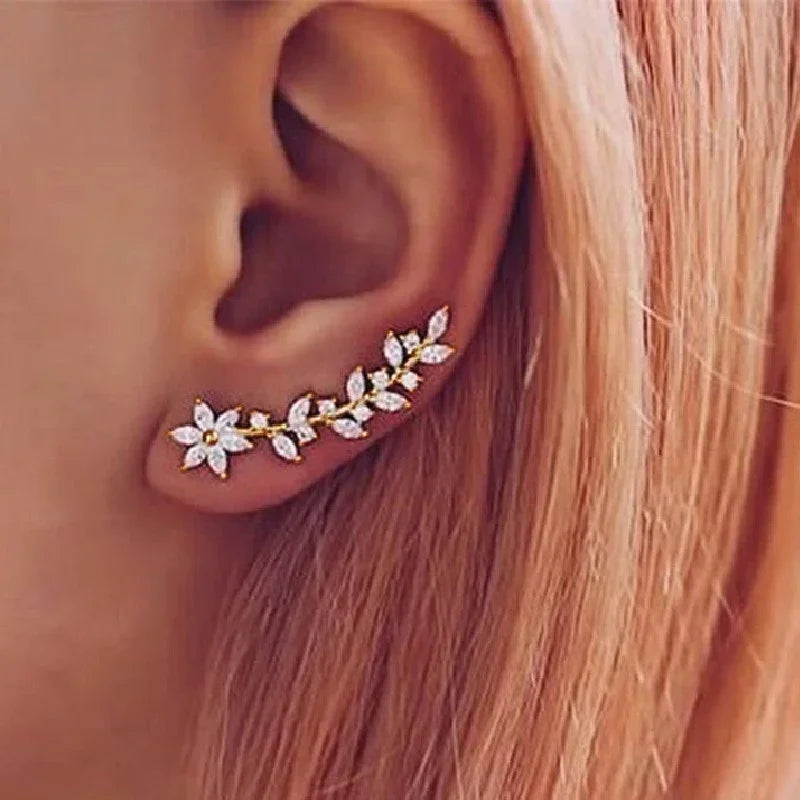 CZ Flower Climber Stud Earrings