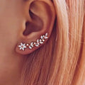 CZ Flower Climber Stud Earrings