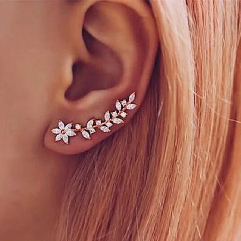 CZ Flower Climber Stud Earrings