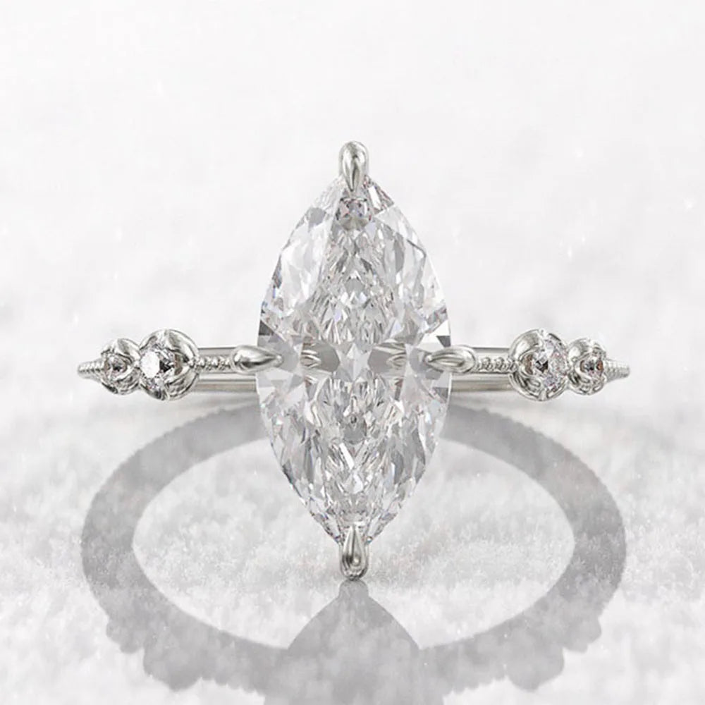 Marquise CZ Thin Engagement Ring — AAA Crystal Statement Band