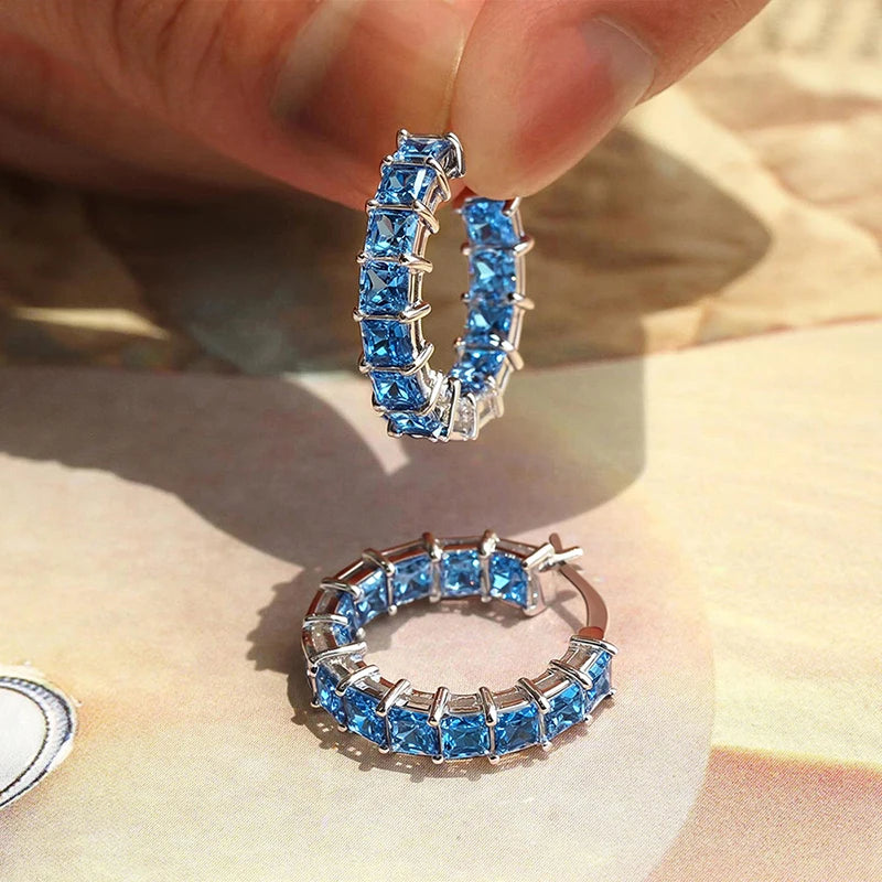 Princess Square CZ Hoop Earrings — Luxury Statement Ear Circles