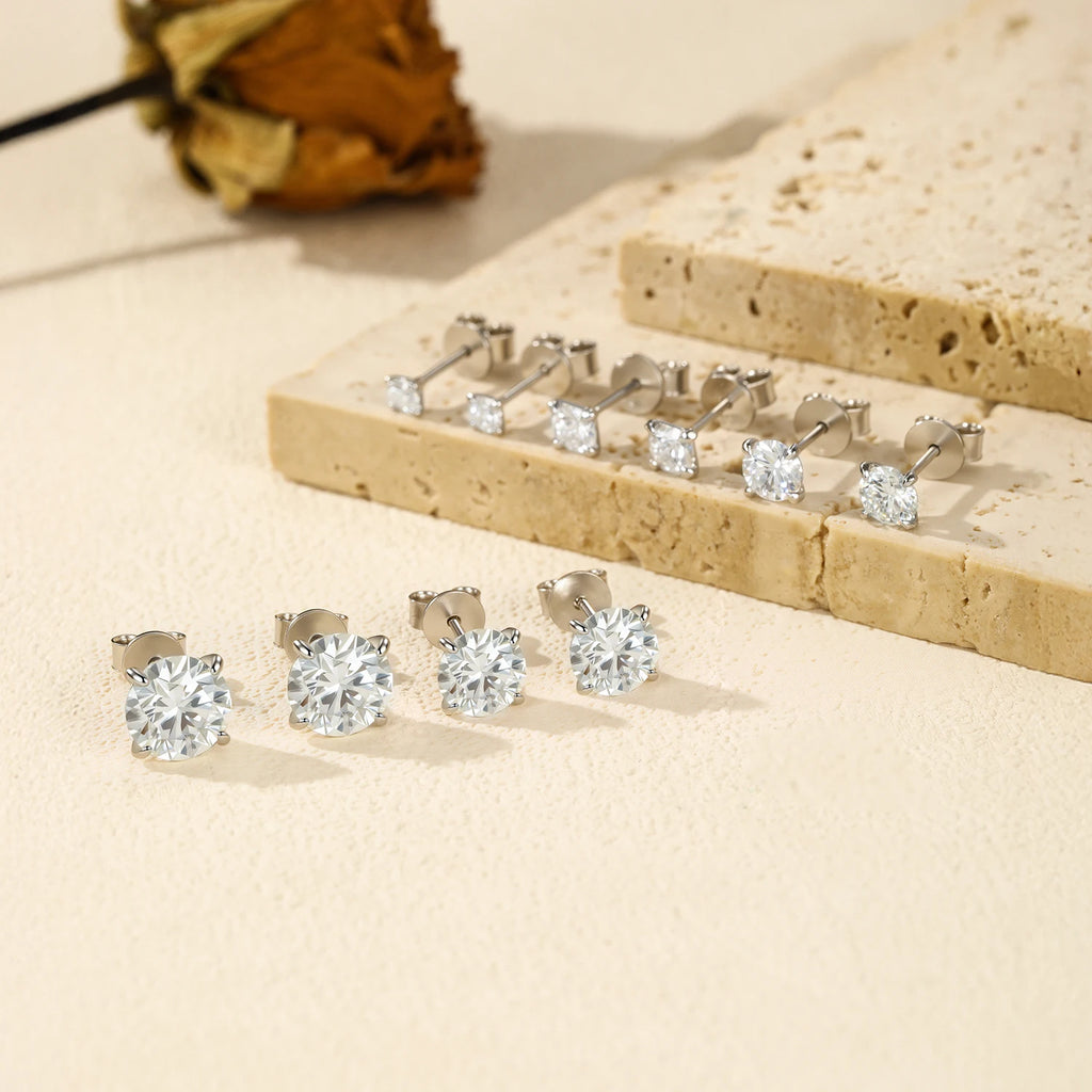 D-Colour Moissanite Stud Earrings — 925 Sterling Silver