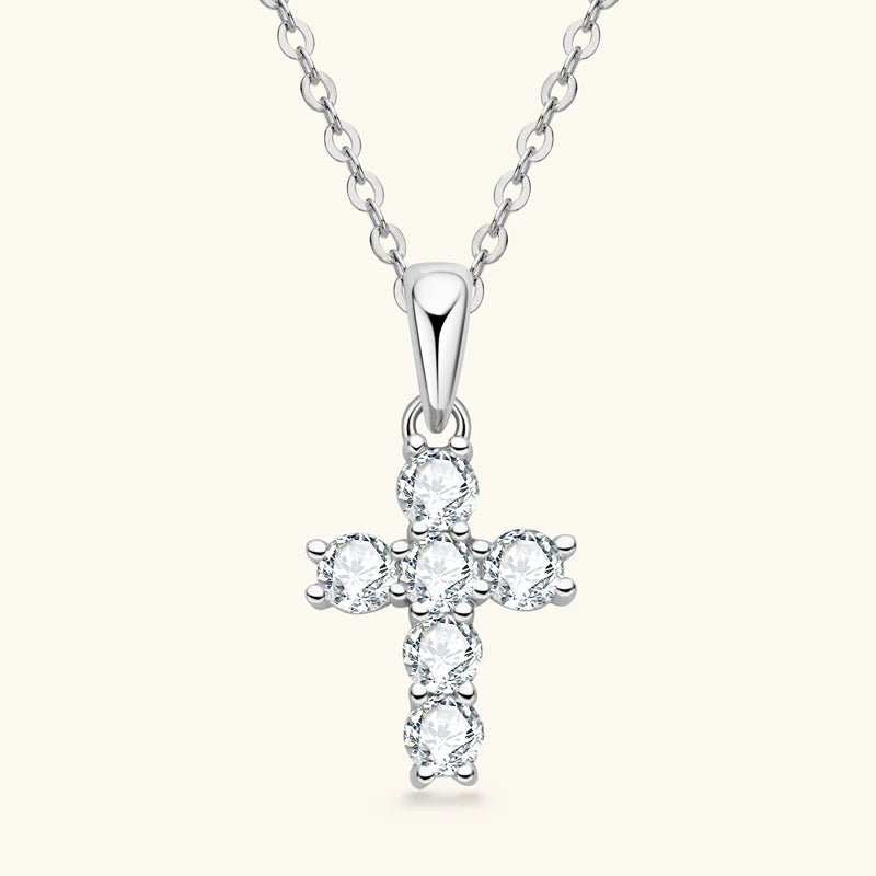3mm Moissanite Cross Pendant Necklace — 14K Gold Filled