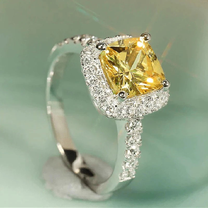 Yellow Crystal CZ Engagement Ring — Graceful Wedding Band