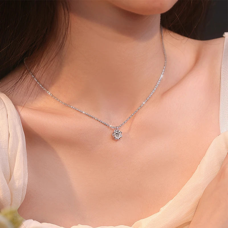 GRA Certified Moissanite Pendant Necklace — 925 Sterling Silver, 6-Prong