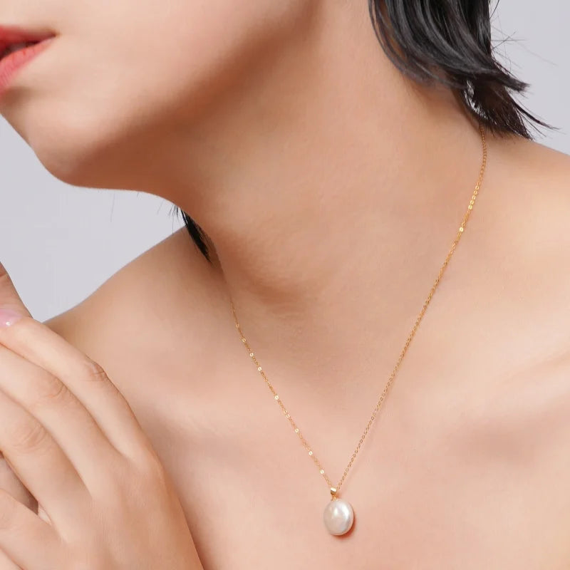 18K Gold Baroque Pearl Pendant Necklace — AU750 Fine Jewelry