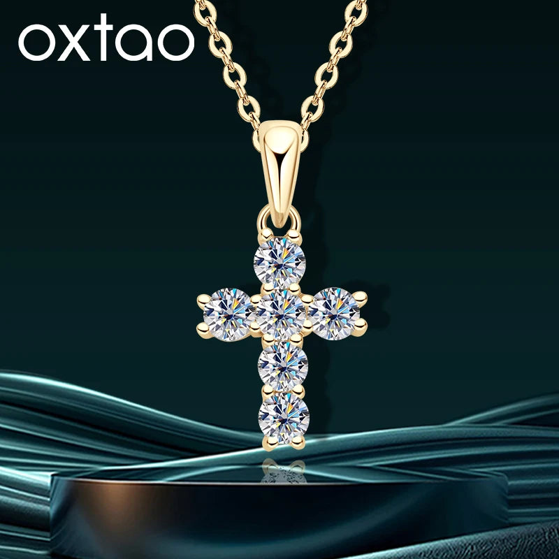3mm Moissanite Cross Pendant Necklace — 14K Gold Filled