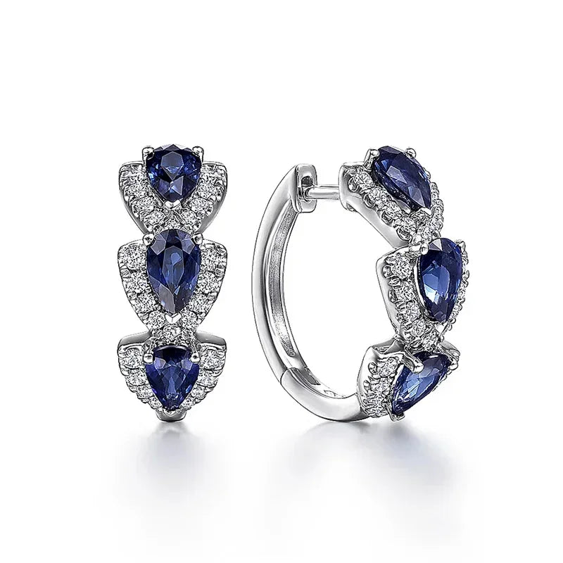 Blue CZ Hoop Earrings — Luxury Cubic Zirconia for Weddings & Events