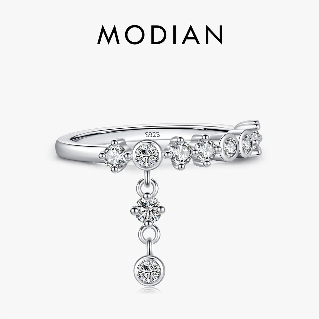 MODIAN 925 Sterling Silver High-Fashion Sparkling Round Zircon Charms Finger Rings For Women Party Fine Jewelry