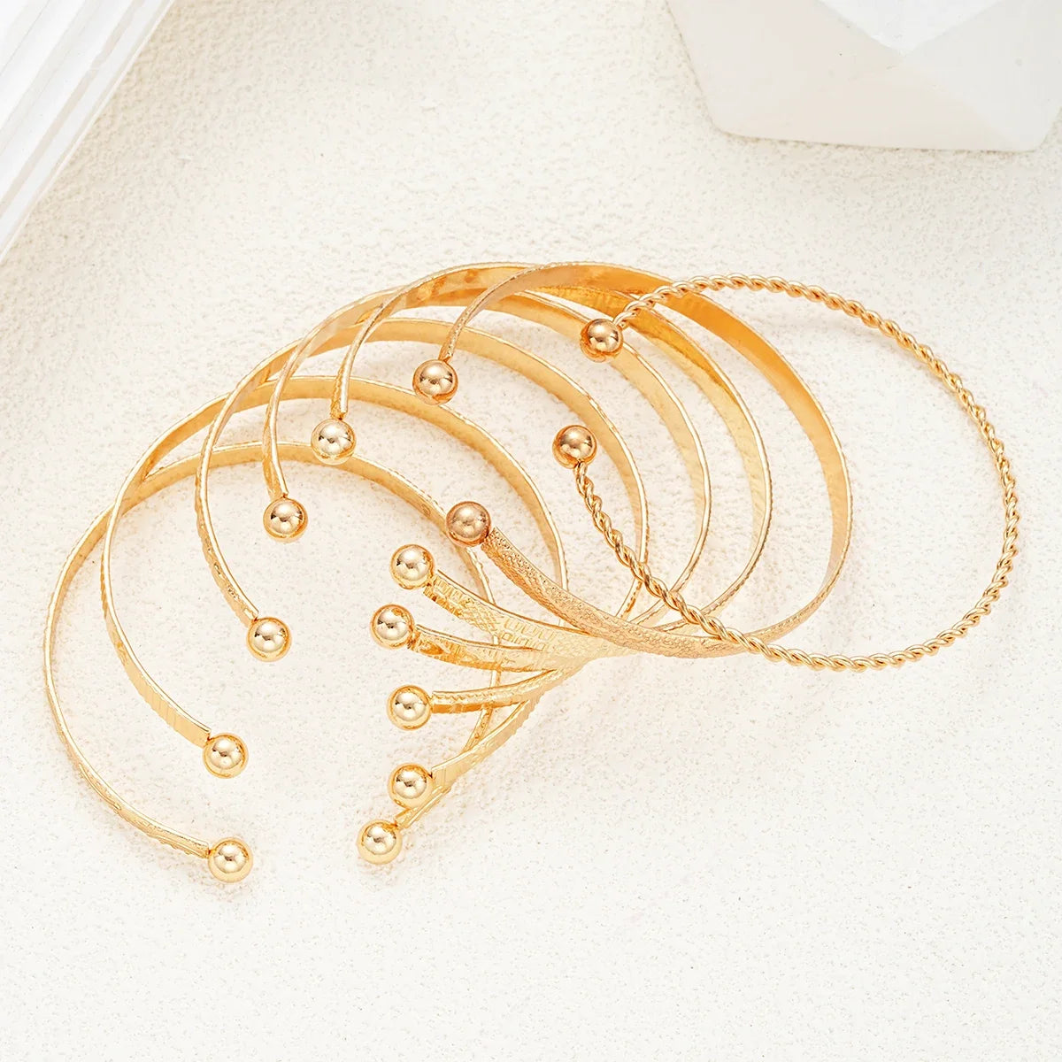 Bohemian Wide-Face Cuff Bracelet Set — 7-Piece Gold & Silver