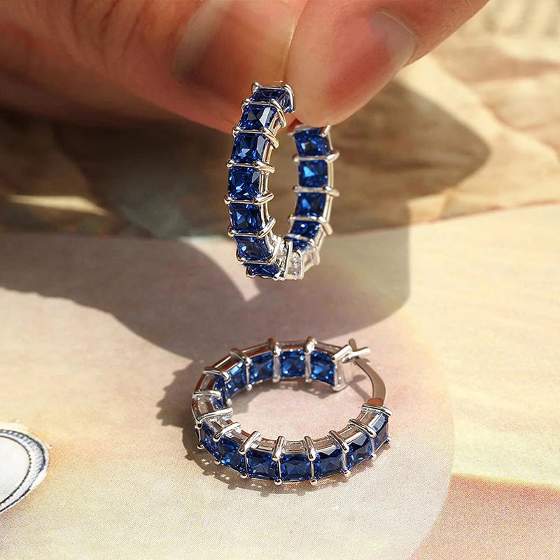 Princess Square CZ Hoop Earrings — Luxury Statement Ear Circles