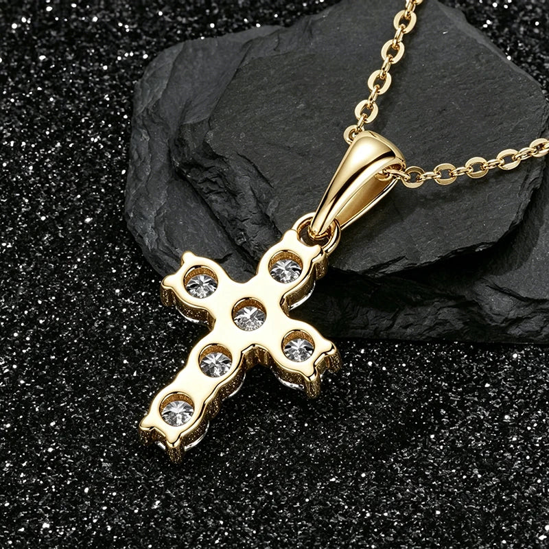 3mm Moissanite Cross Pendant Necklace — 14K Gold Filled