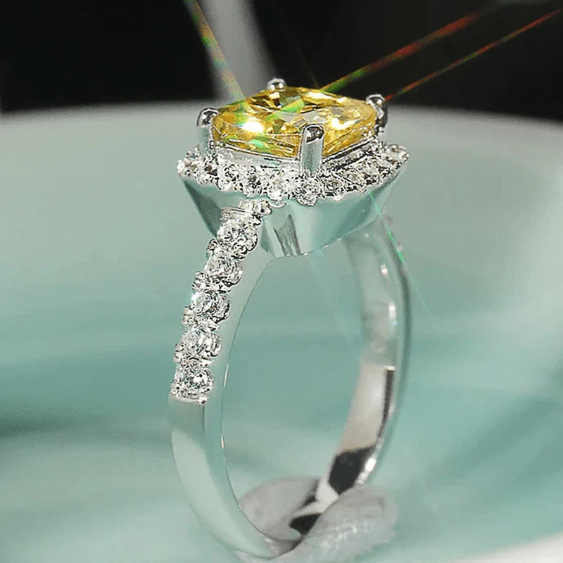 Yellow Crystal CZ Engagement Ring — Graceful Wedding Band