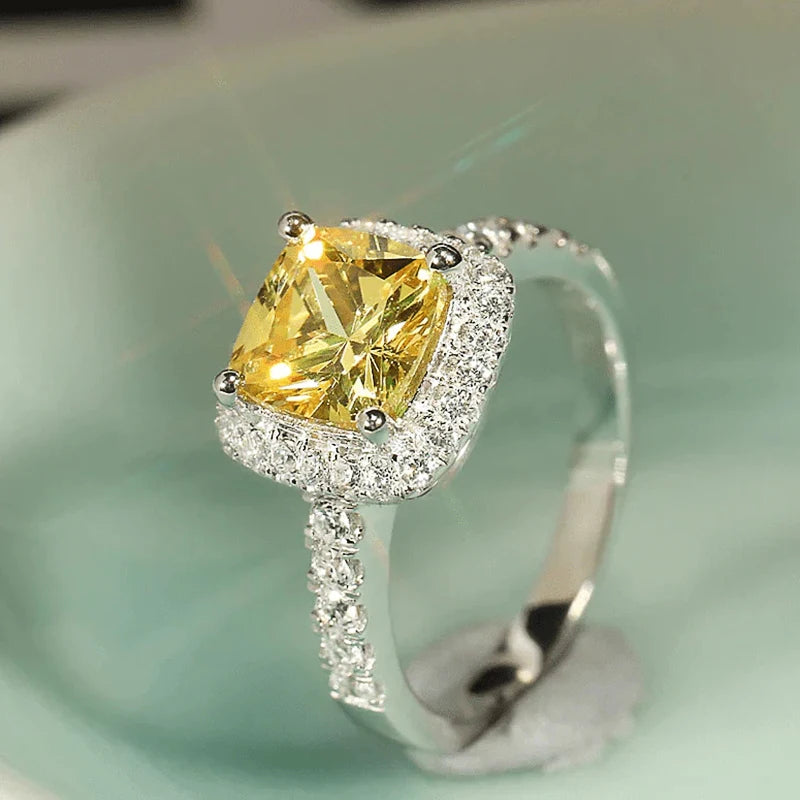 Yellow Crystal CZ Engagement Ring — Graceful Wedding Band