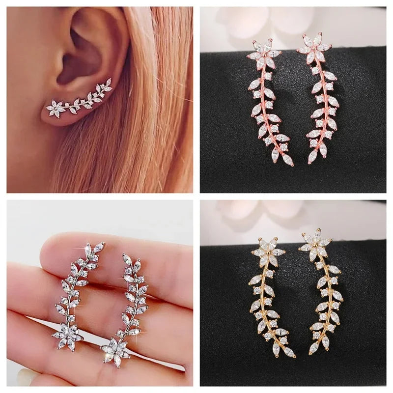 CZ Flower Climber Stud Earrings