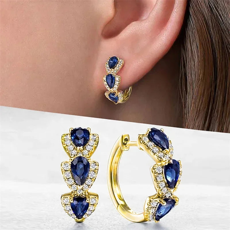 Blue CZ Hoop Earrings — Luxury Cubic Zirconia for Weddings & Events