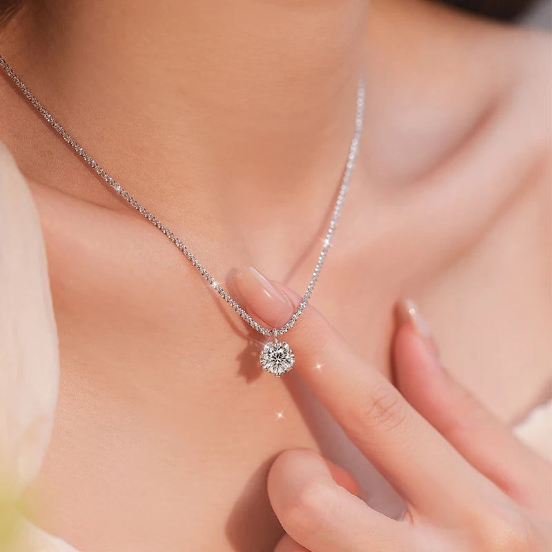 GRA Certified Moissanite Pendant Necklace — 925 Sterling Silver, 6-Prong