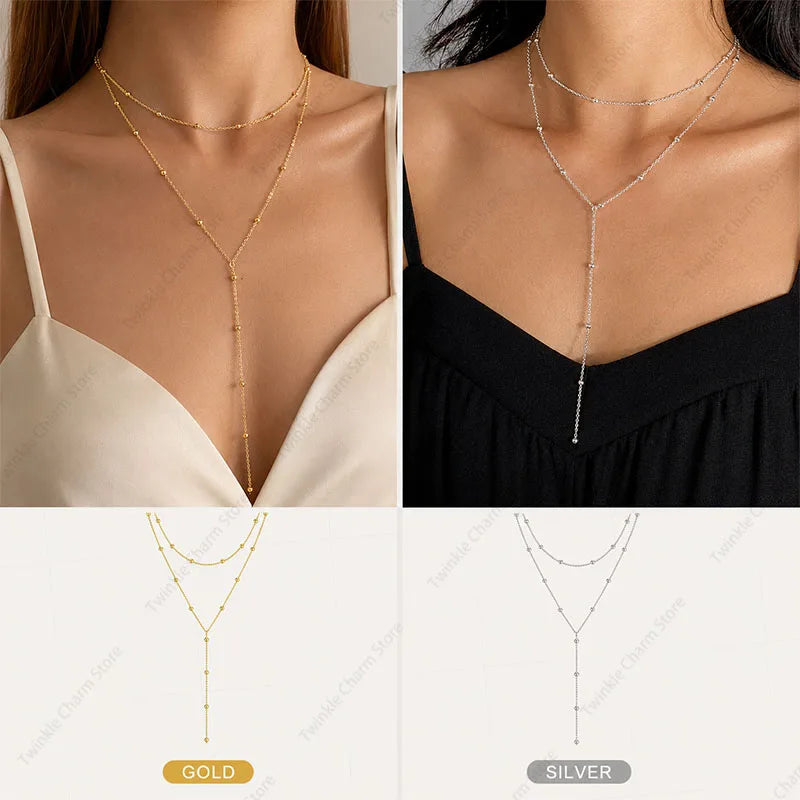 Y-Shape Double Layer Tassel Pendant Necklace