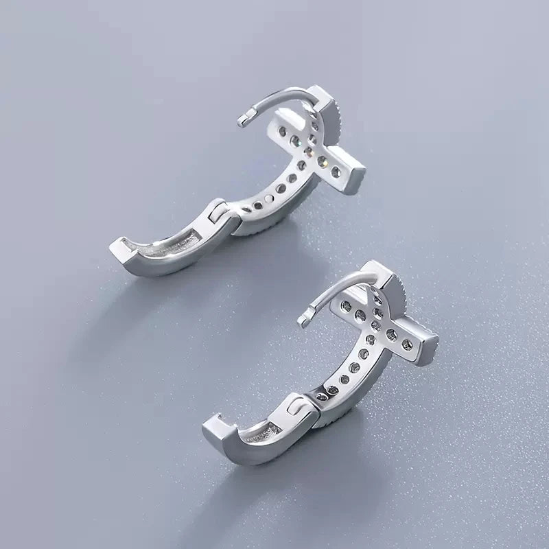 CZ Cross Circle Earrings — Unisex Dainty Zirconia Studs