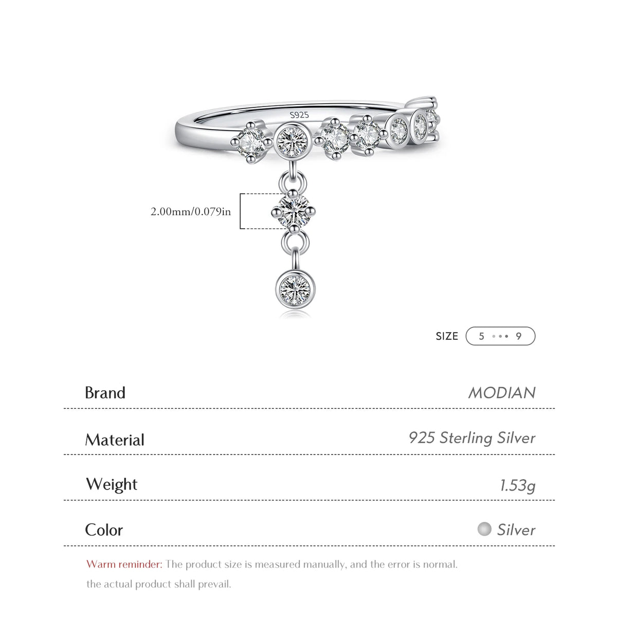 MODIAN 925 Sterling Silver High-Fashion Sparkling Round Zircon Charms Finger Rings For Women Party Fine Jewelry