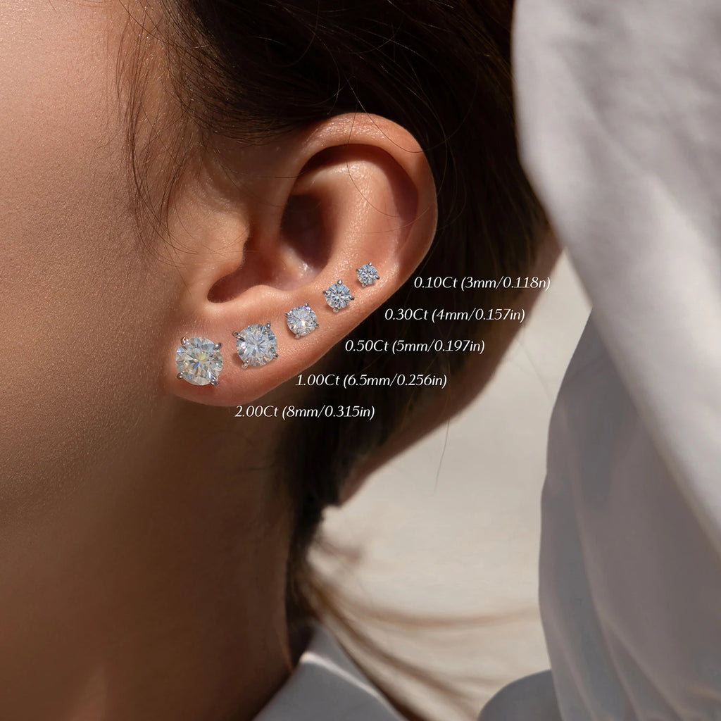 D-Colour Moissanite Stud Earrings — 925 Sterling Silver