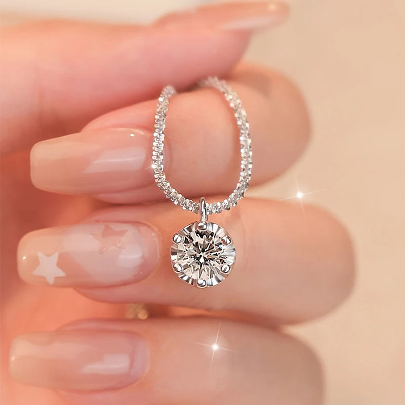 GRA Certified Moissanite Pendant Necklace — 925 Sterling Silver, 6-Prong