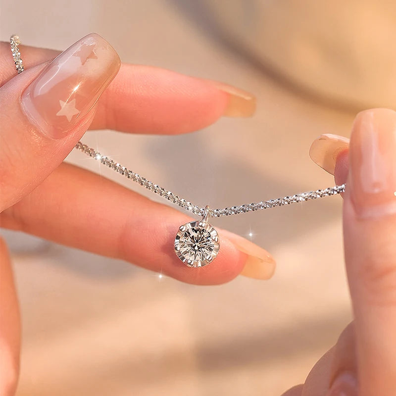GRA Certified Moissanite Pendant Necklace — 925 Sterling Silver, 6-Prong