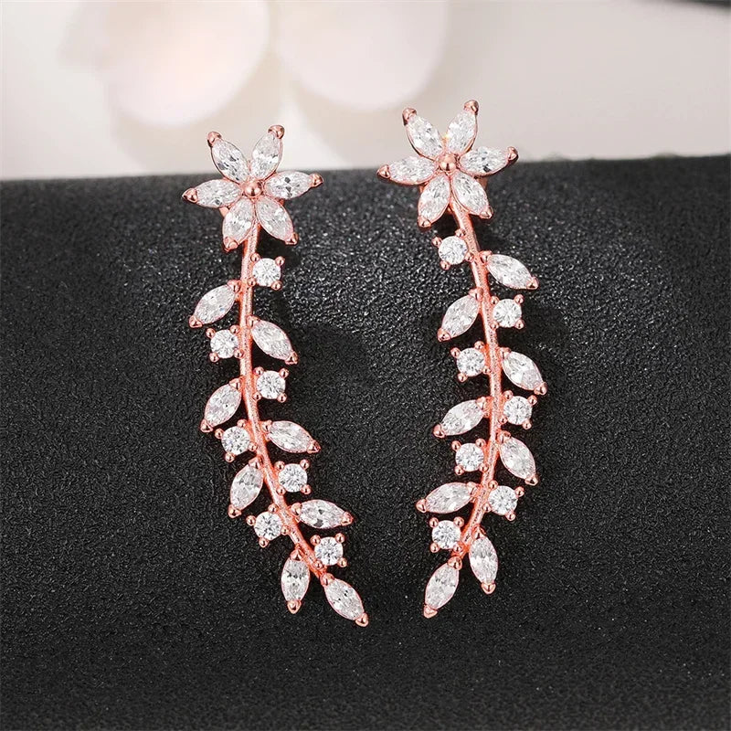 CZ Flower Climber Stud Earrings