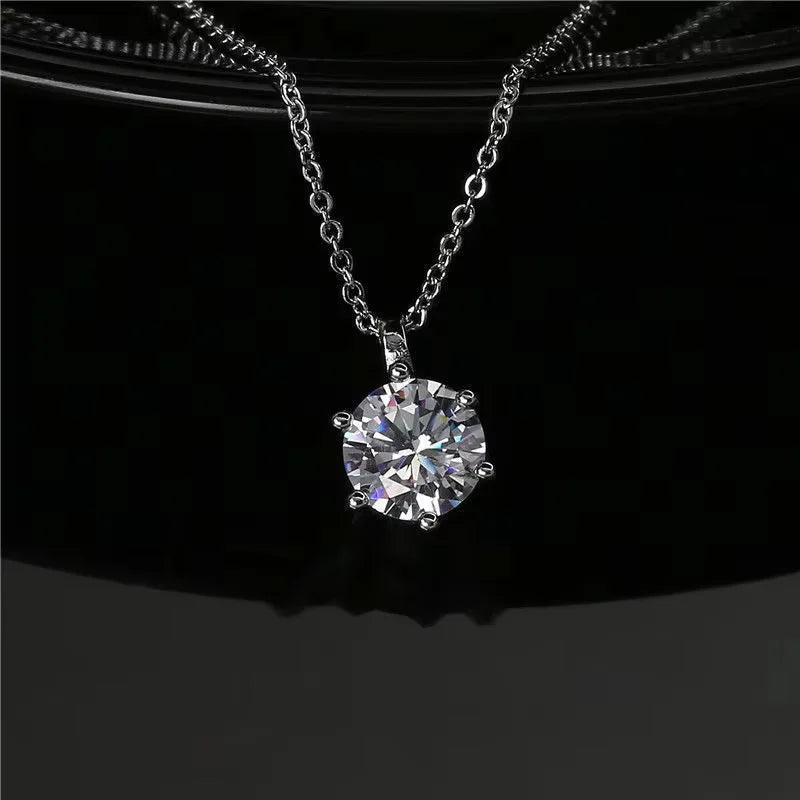 2ct Moissanite Pendant Necklace — Rose Gold Silver Fine Jewelry